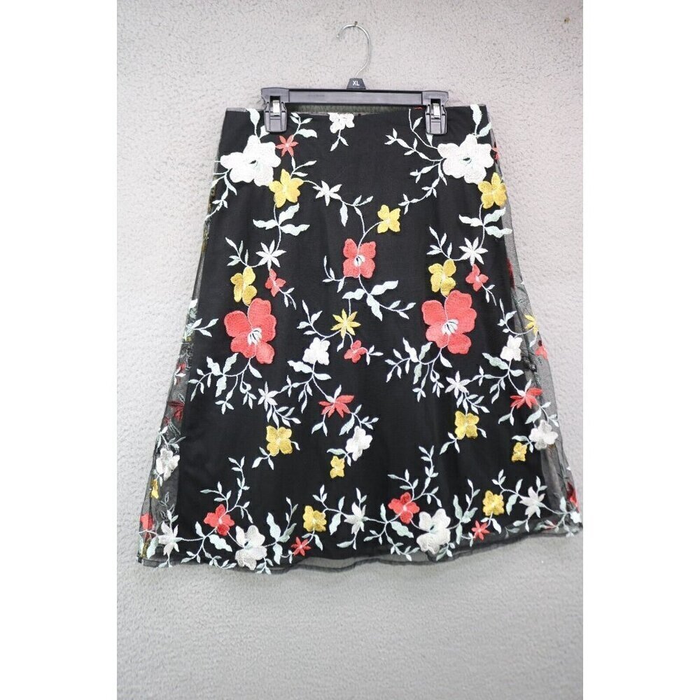 Beige by ECI Sheer Mesh Floral Embroidered Black Skirt-Size 4-Whimsigoth-Lined